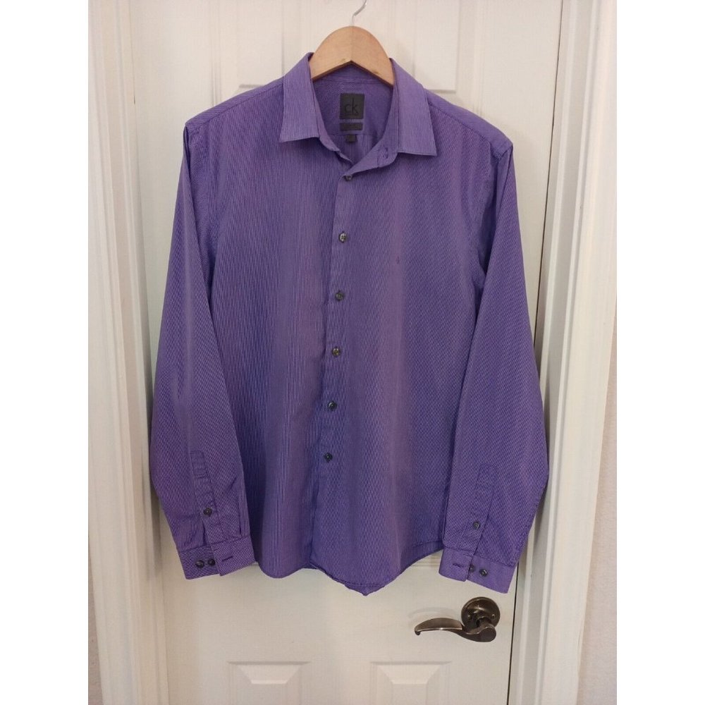 Men's Calvin Klein Purple Striped Dress Shirt Slim Fit Size 40/ 15 3/4